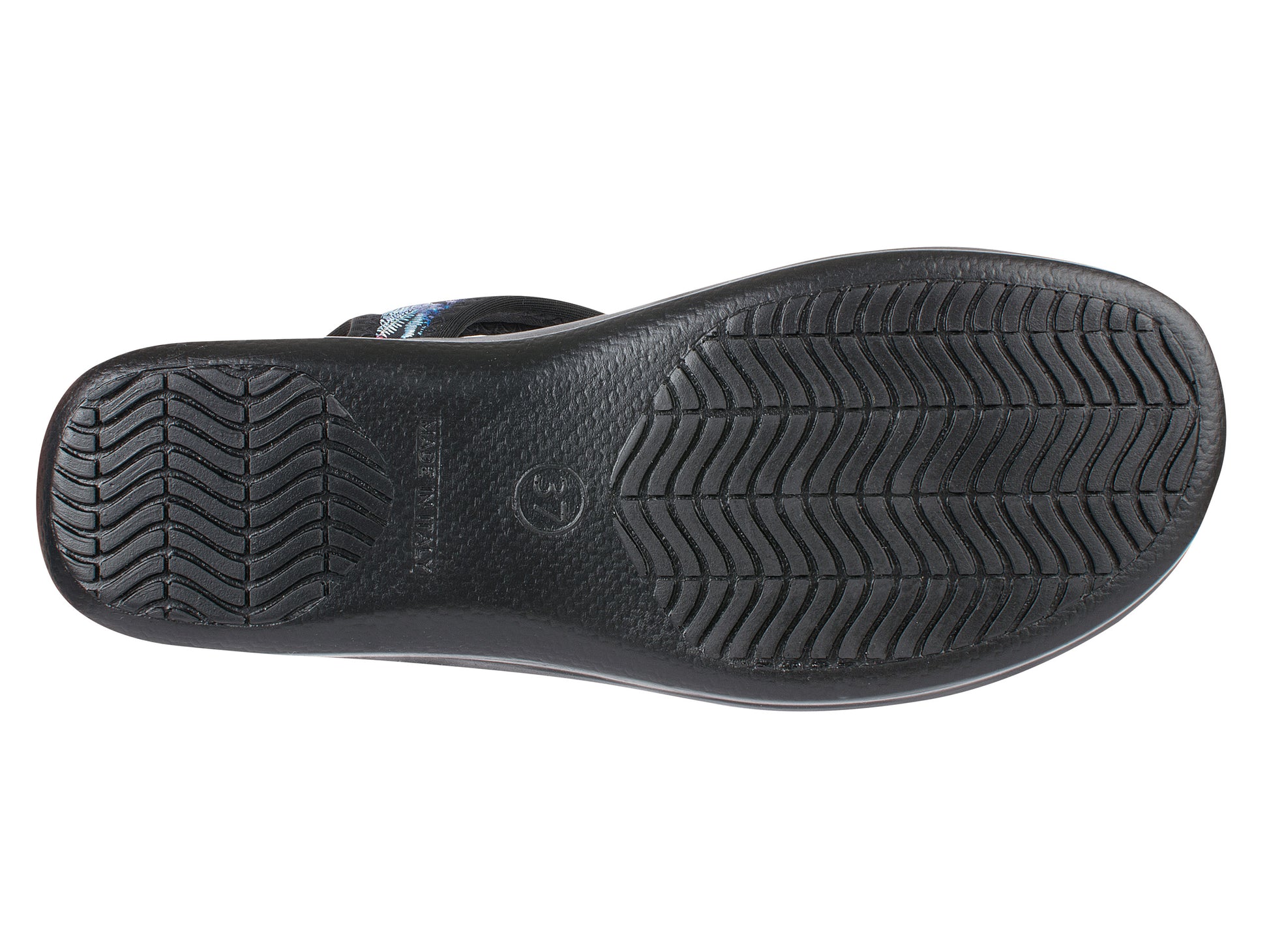 Die Schuhsohle der Damen Stretch Sandalette Modell Stretch 05 von Aerosoft in Farbe blau