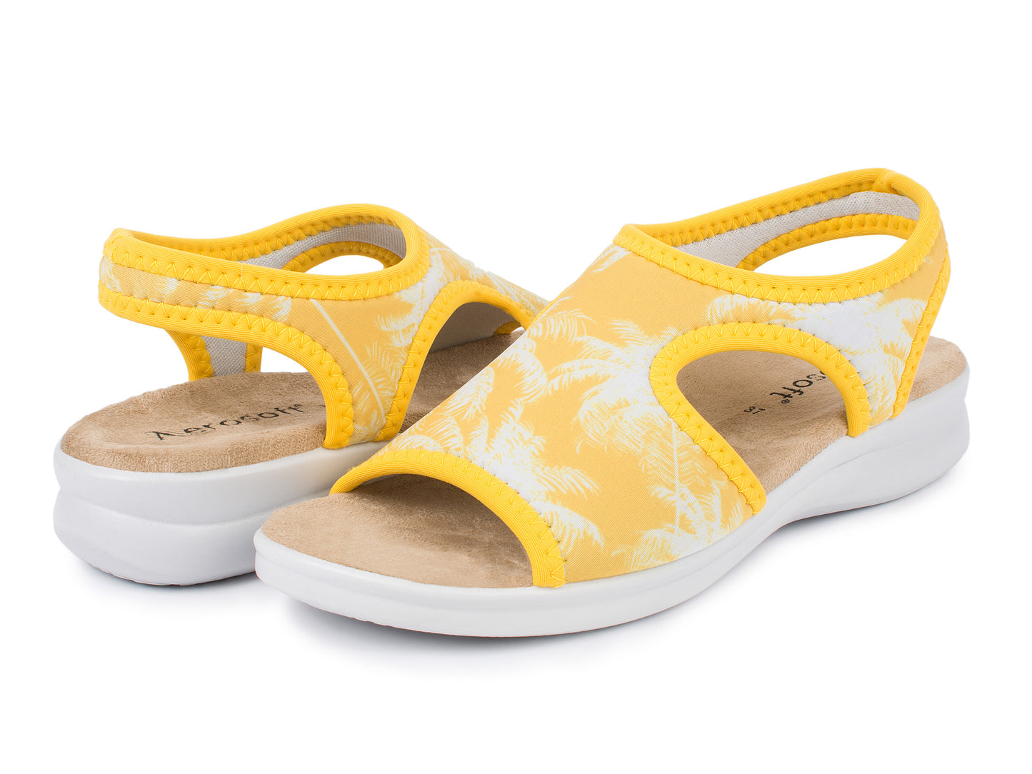 Damen Stretch Sandalette Modell Stretch 05 von Aerosoft in der Farbe Palme gelb als Schuh-Paar Ansicht
