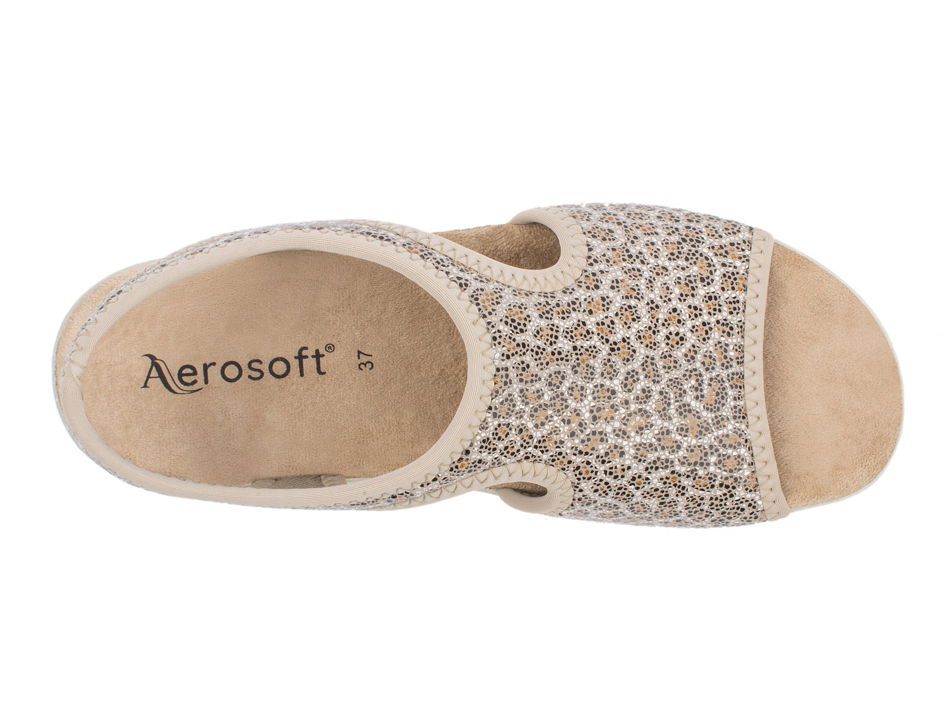 Damen Stretch Sandalette Modell Stretch 05 von Aerosoft in der Farbe Leopard beige von oben