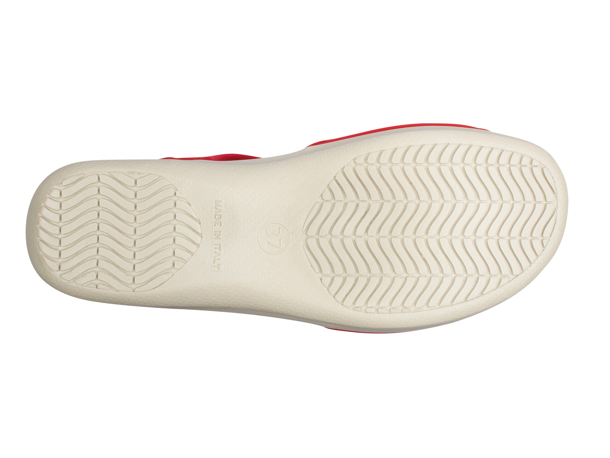Die Sohle der Damen Stretch Sandalette Modell Stretch 05 von Aerosoft in der Farbe rot