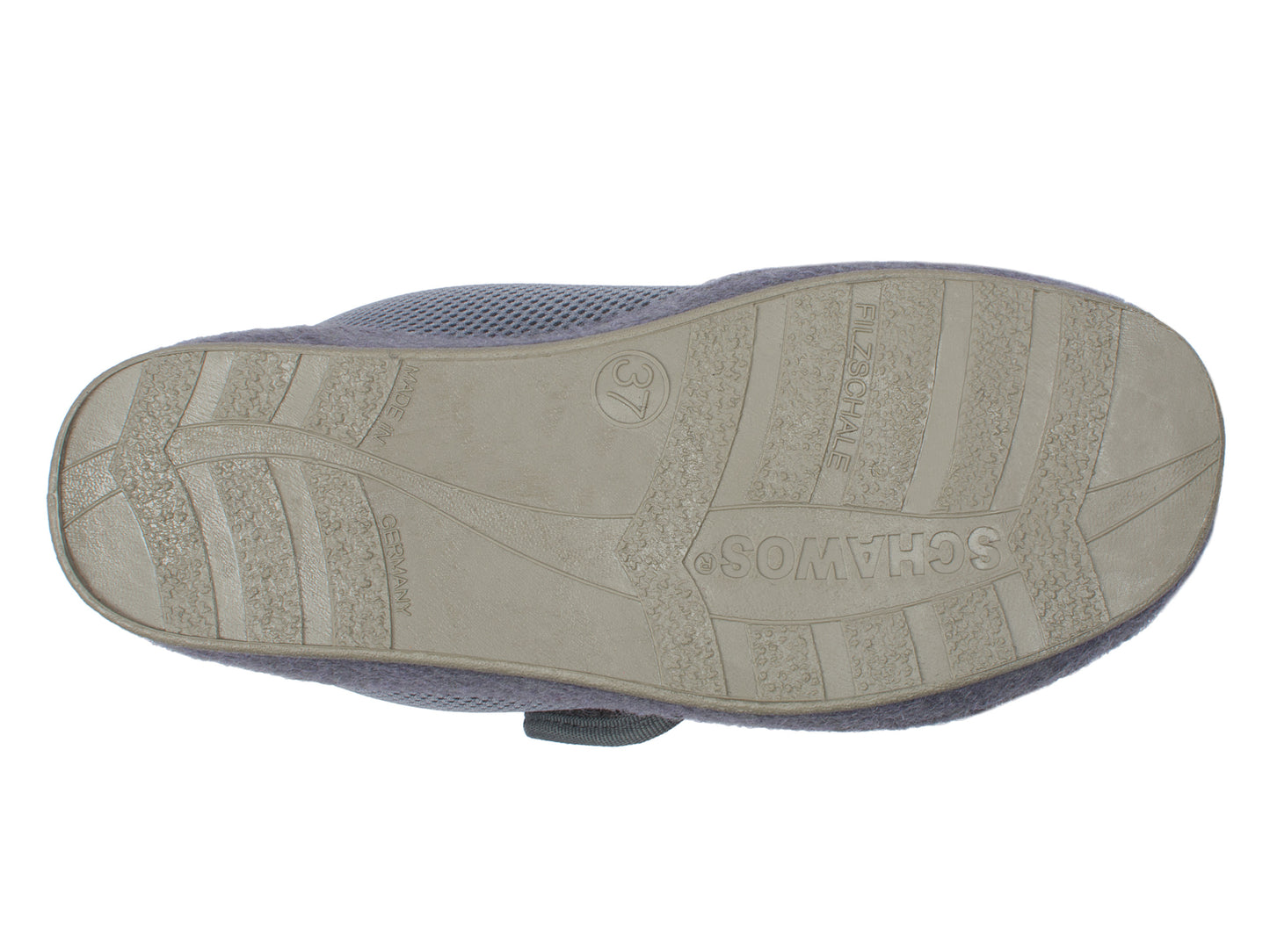 Sohlenansicht des grauen Aerosoft 6062 Reha-Stiefels mit rutschfester Sohle