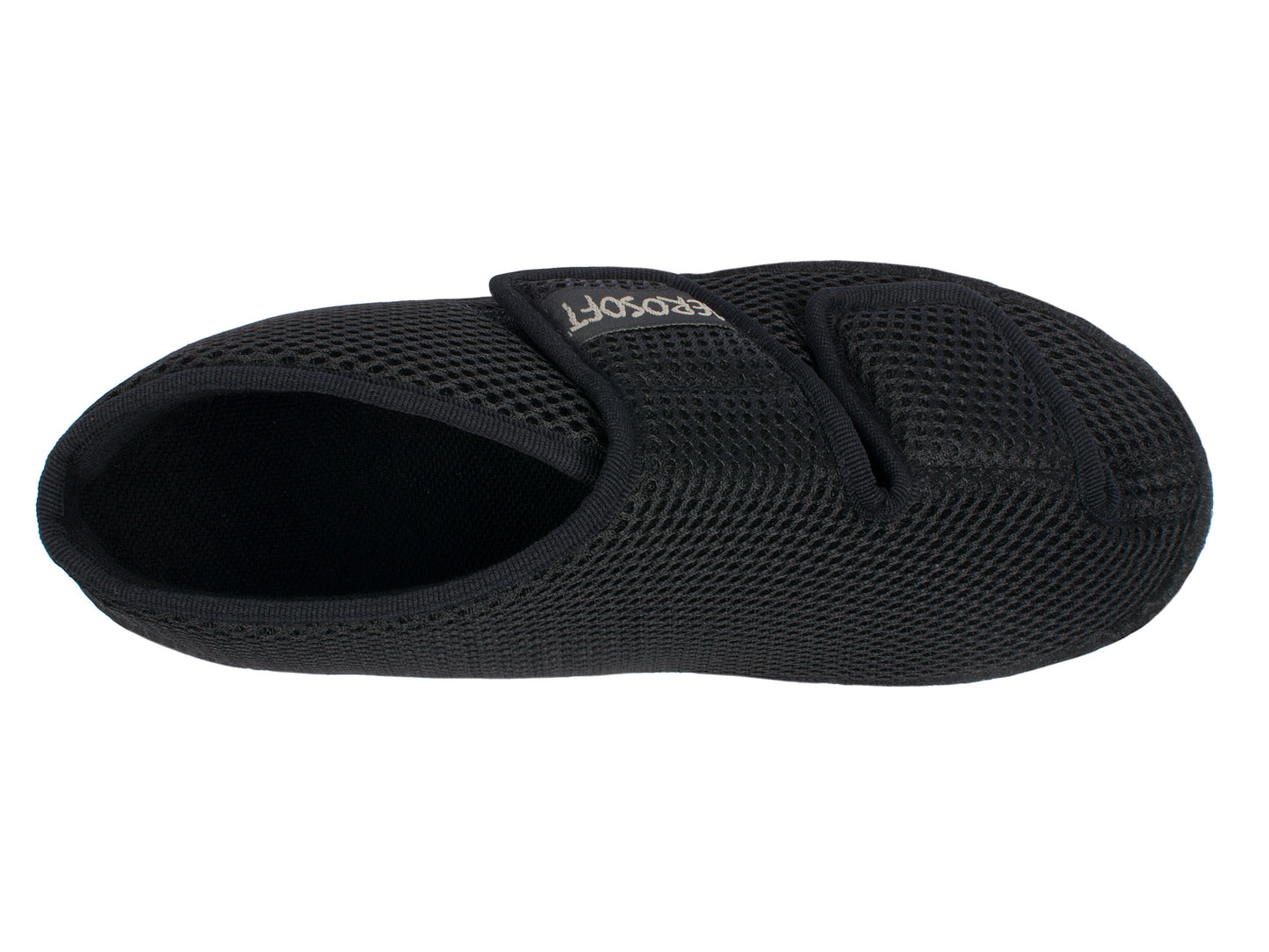 Draufsicht des schwarzen Aerosoft 6062 Gesundheitsschuhs mit großer Öffnung