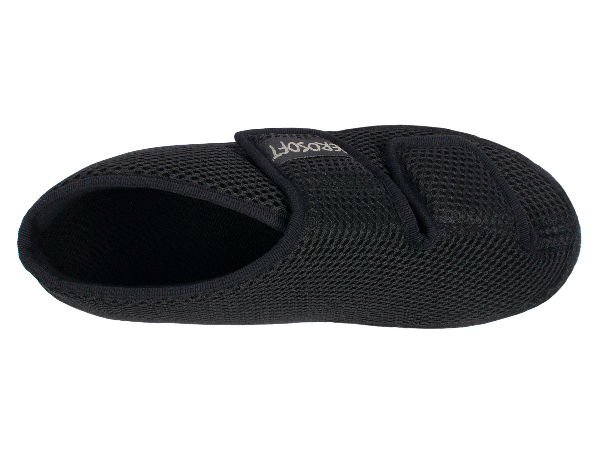 Draufsicht des schwarzen Aerosoft 6062 Gesundheitsschuhs mit großer Öffnung