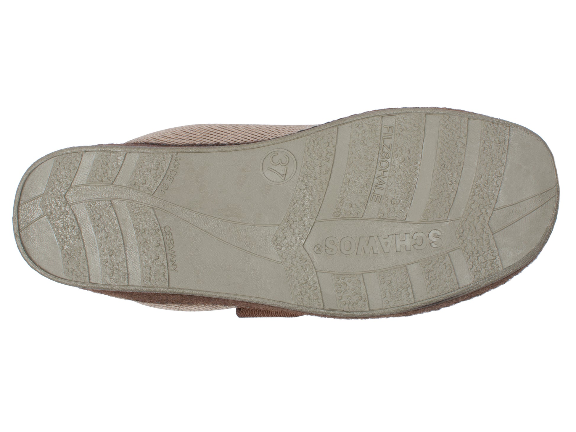 Sohlenansicht des taupefarbenen Aerosoft 6062 Schuhs mit Profilsohle