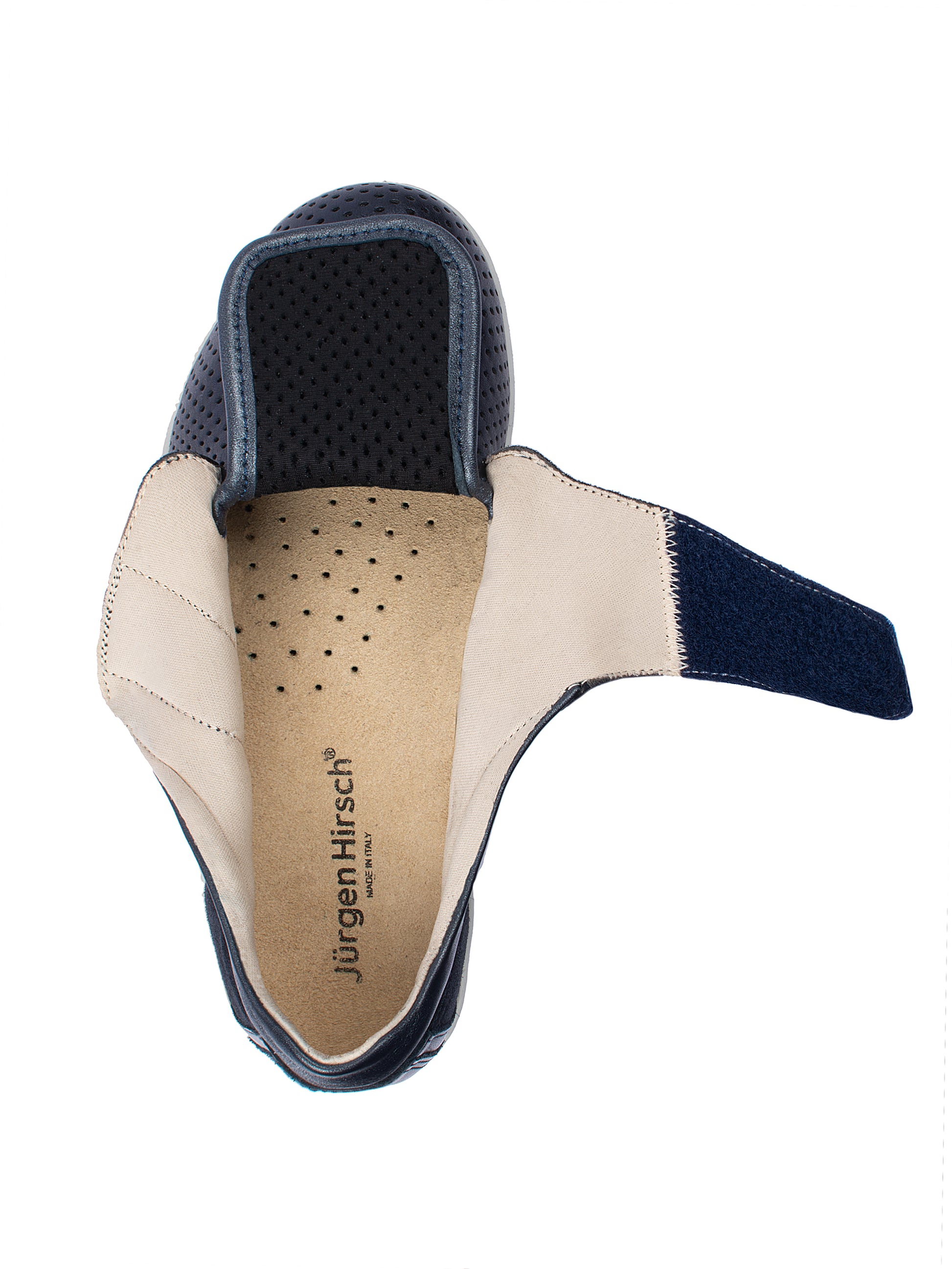 Jürgen Hirsch Leder-Halbschuh Comfort 05 in Dunkelblau – Detail Klettverschluss