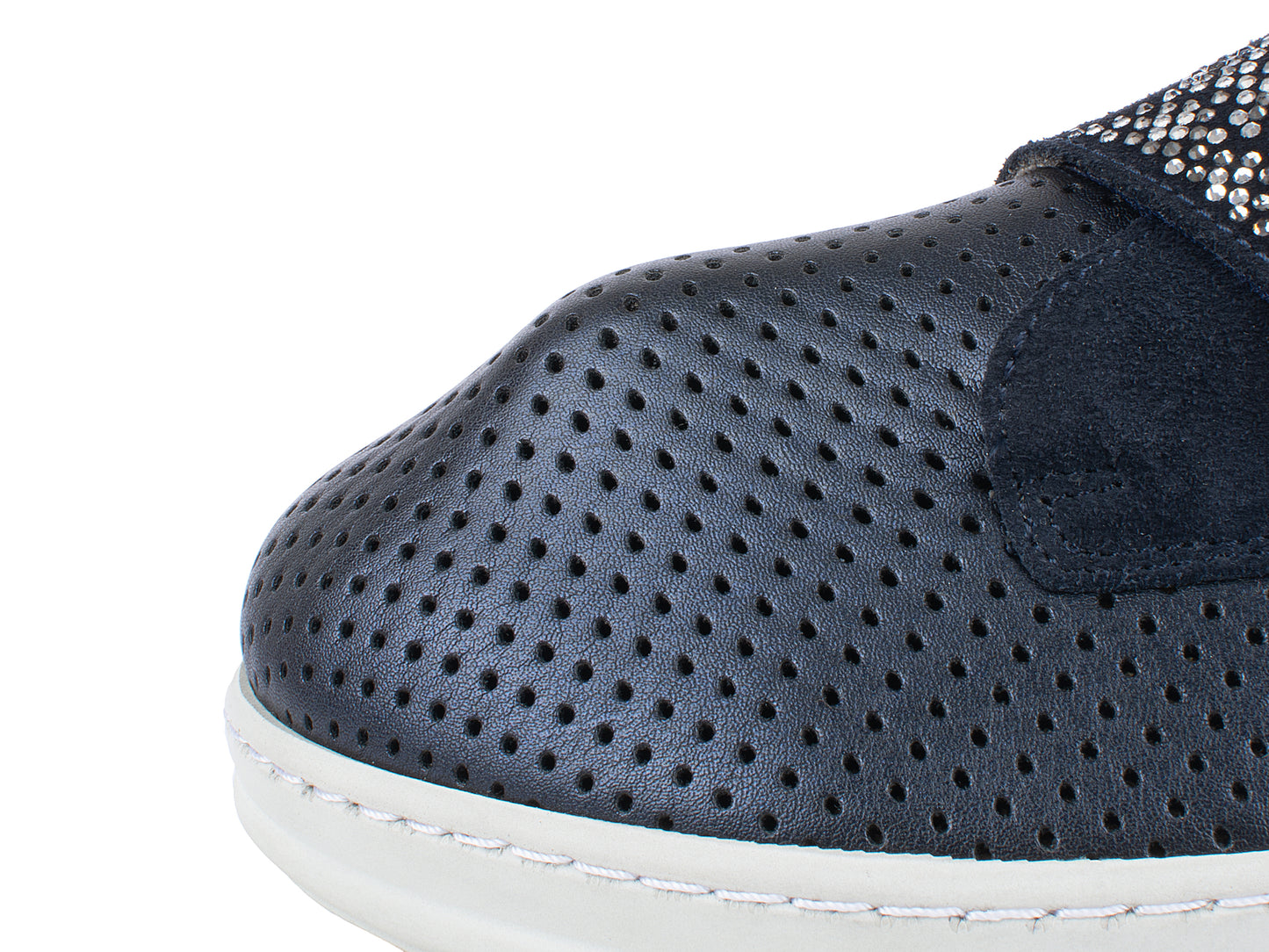 Jürgen Hirsch Leder-Halbschuh Comfort 05 in Dunkelblau – Detail Dehnfähigkeit Obermaterial