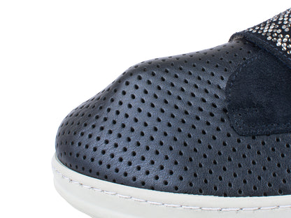 Jürgen Hirsch Leder-Halbschuh Comfort 05 in Dunkelblau – Detail Dehnfähigkeit Obermaterial