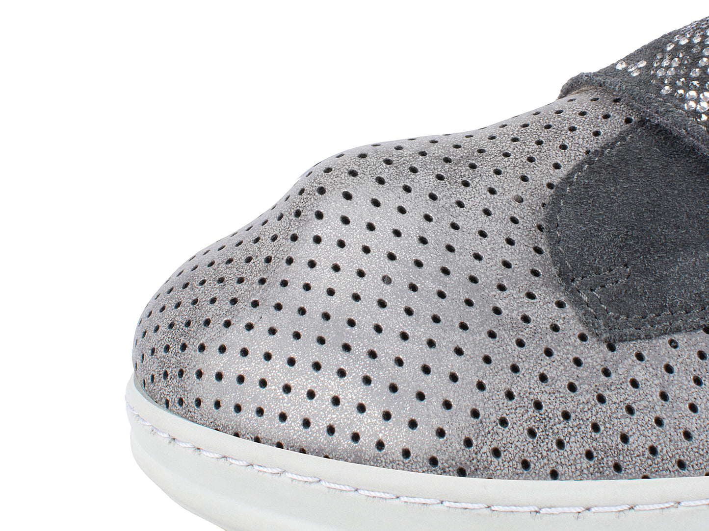 Jürgen Hirsch Leder-Halbschuh Comfort 05 in Grau – Detail Dehnfähigkeit Obermaterial