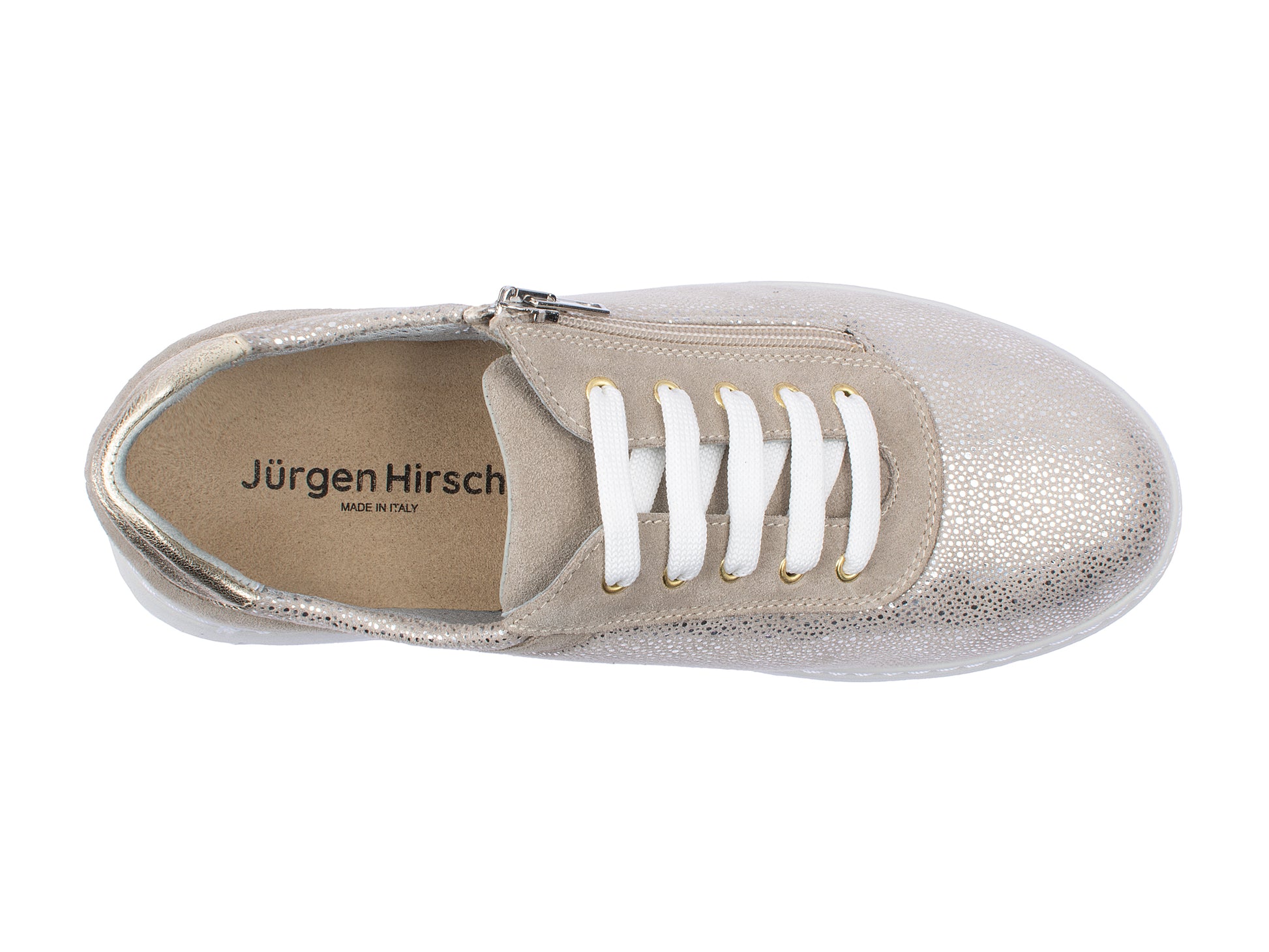 Jürgen Hirsch Leder-Halbschuh Comfort 06 in Beige – Draufsicht mit Schnürung
