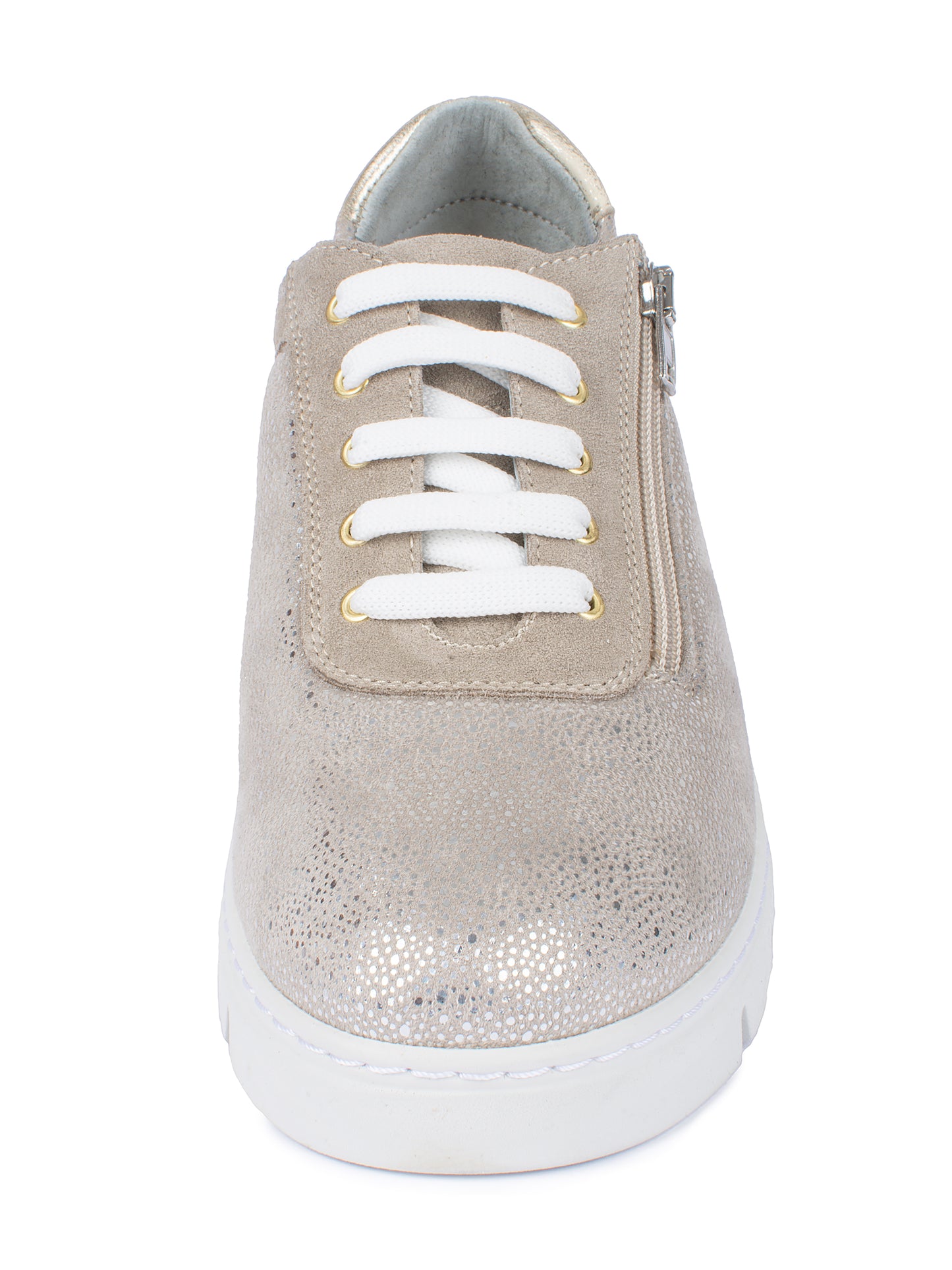 Jürgen Hirsch Leder-Halbschuh Comfort 06 in Beige – Vorderansicht mit Schnürung