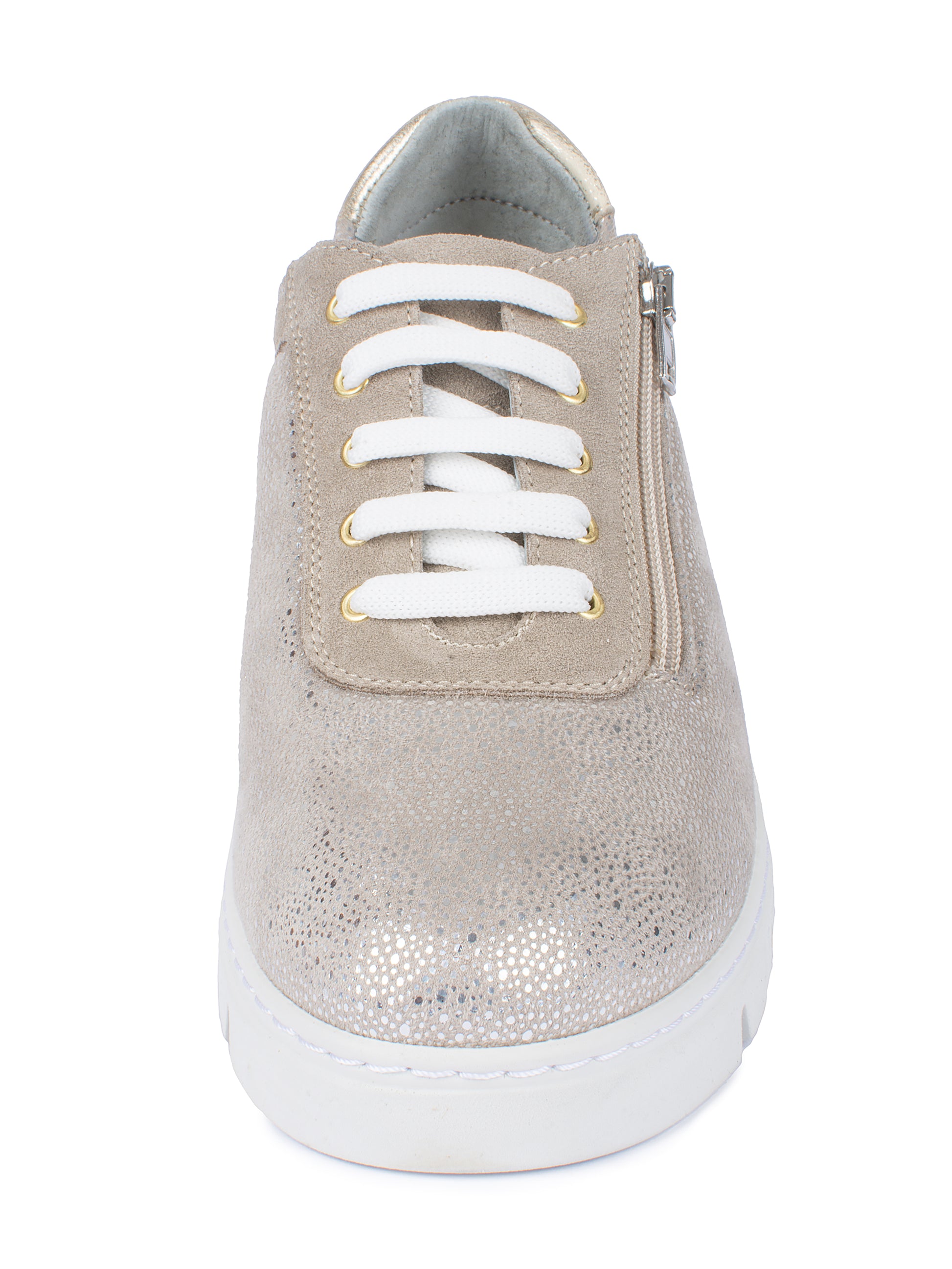 Jürgen Hirsch Leder-Halbschuh Comfort 06 in Beige – Vorderansicht mit Schnürung