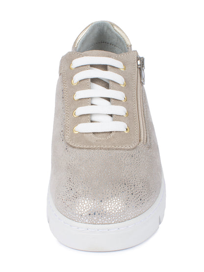 Jürgen Hirsch Leder-Halbschuh Comfort 06 in Beige – Vorderansicht mit Schnürung