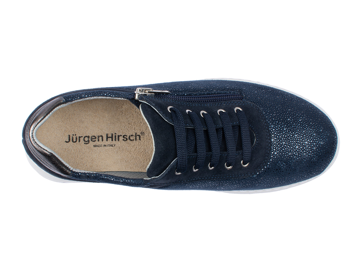 Jürgen Hirsch Leder-Halbschuh Comfort 06 in Dunkelblau – Draufsicht mit Schnürung