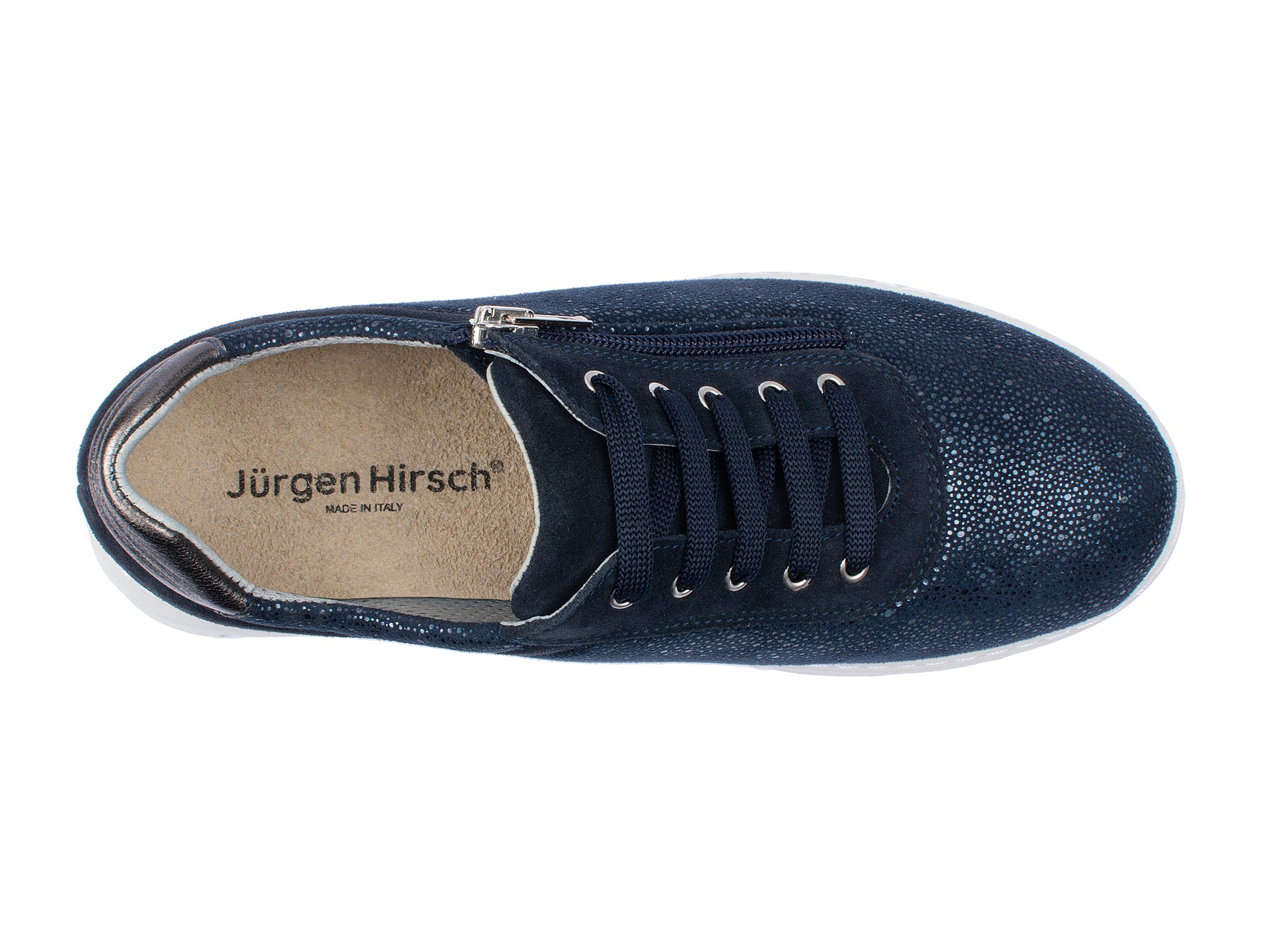 Jürgen Hirsch Leder-Halbschuh Comfort 06 in Dunkelblau – Draufsicht mit Schnürung