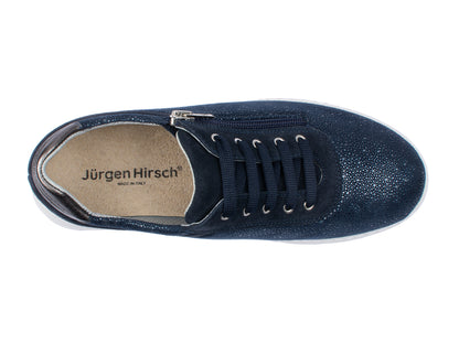 Jürgen Hirsch Leder-Halbschuh Comfort 06 in Dunkelblau – Draufsicht mit Schnürung