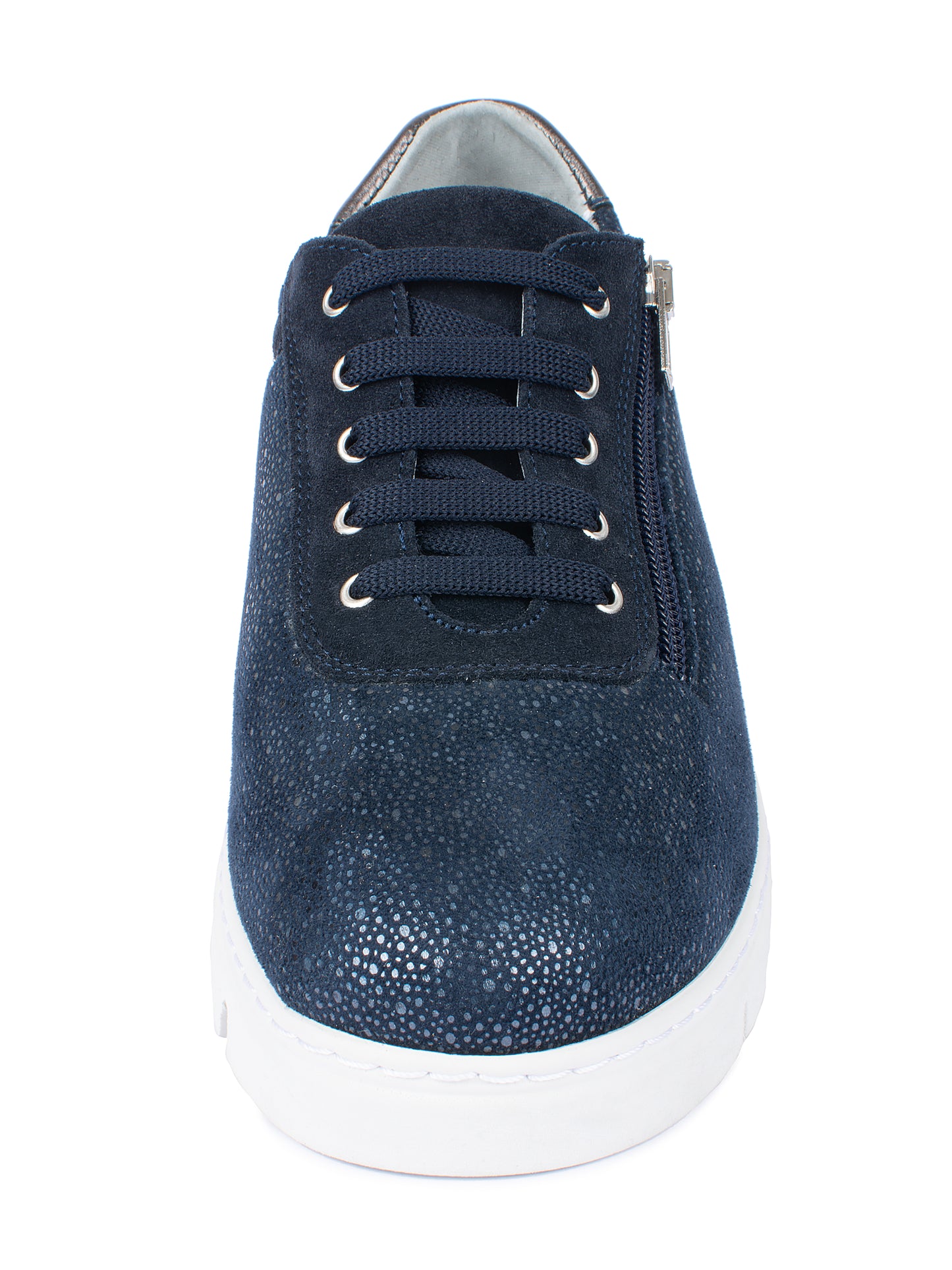 Jürgen Hirsch Leder-Halbschuh Comfort 06 in Dunkelblau – Vorderansicht mit Schnürung