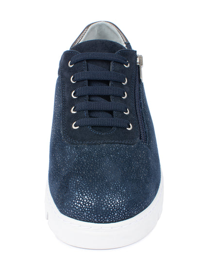 Jürgen Hirsch Leder-Halbschuh Comfort 06 in Dunkelblau – Vorderansicht mit Schnürung