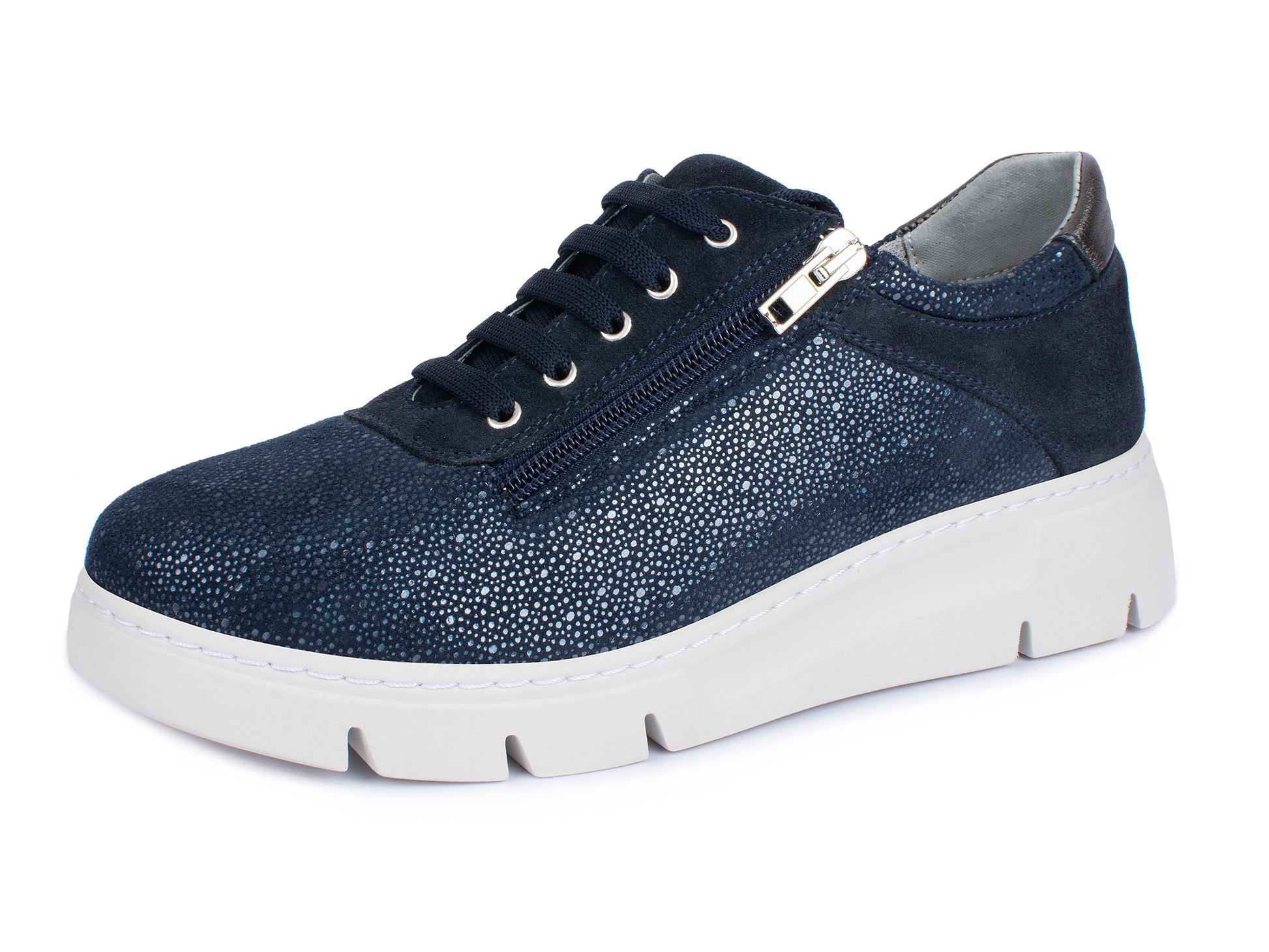 Jürgen Hirsch Leder-Halbschuh Comfort 06 in Dunkelblau – Seitenansicht mit Reißverschluss