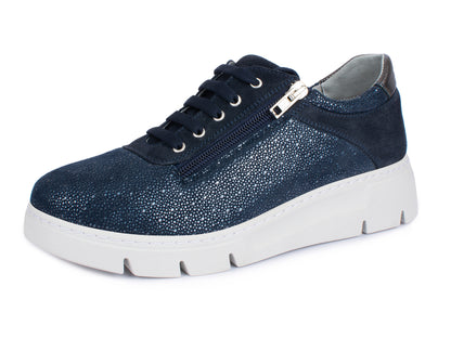 Jürgen Hirsch Leder-Halbschuh Comfort 06 in Dunkelblau – Seitenansicht mit Reißverschluss