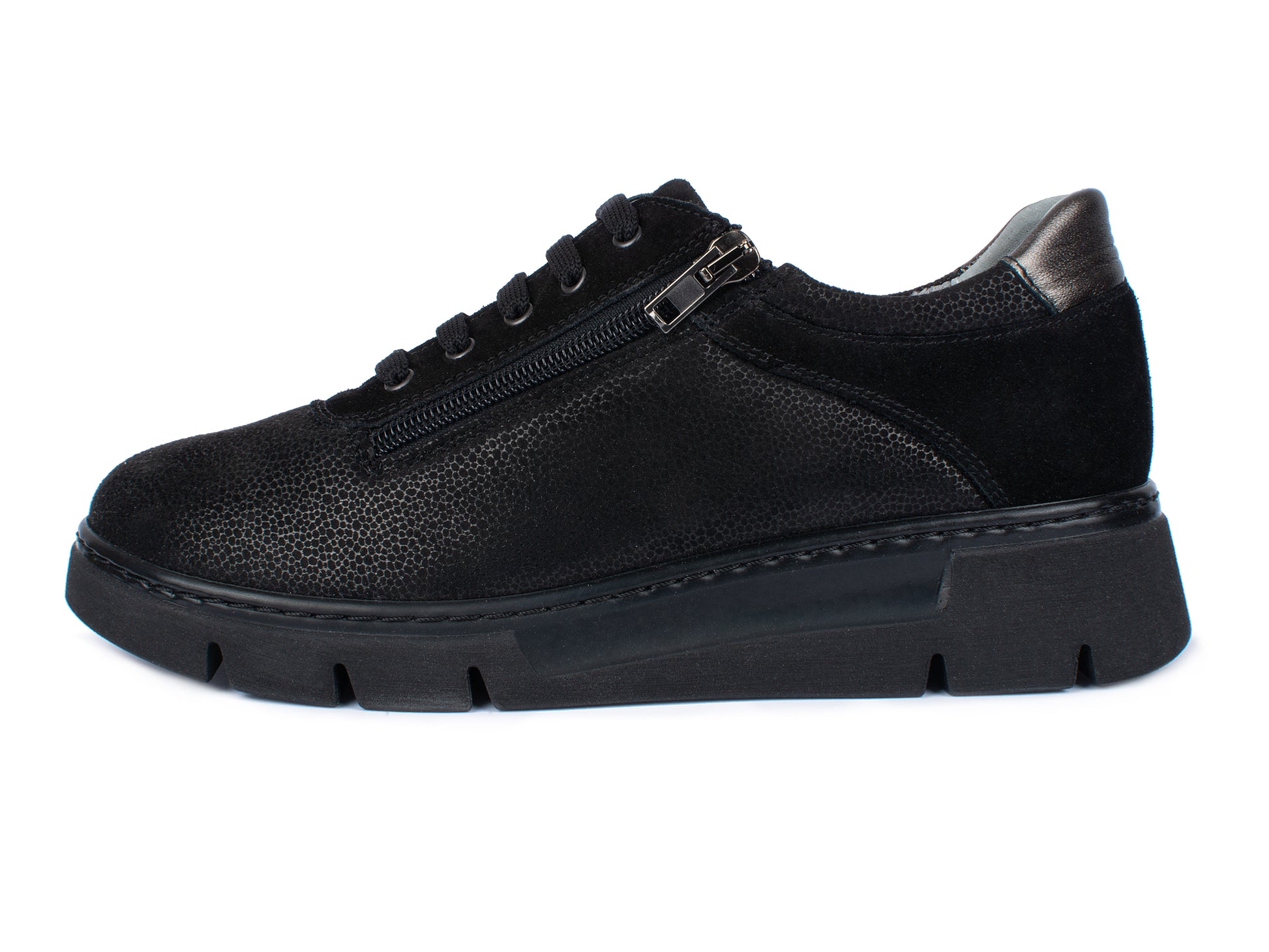 Jürgen Hirsch Leder-Halbschuh Comfort 06 in Schwarz – Metallic-Leder Außenansicht