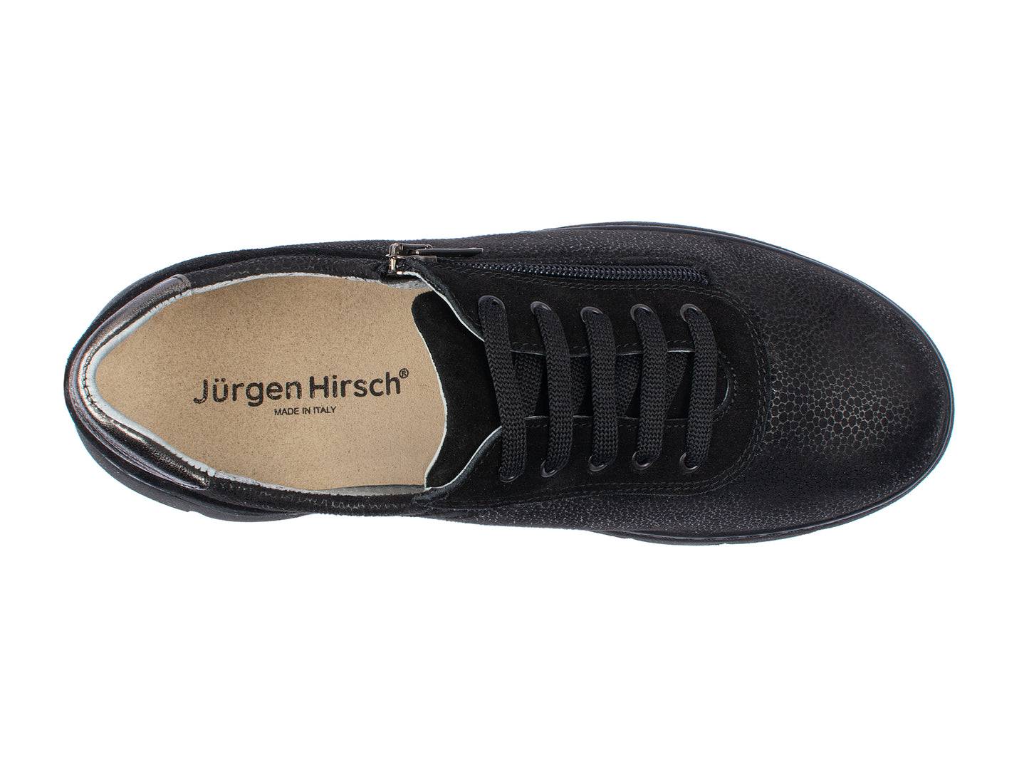 Jürgen Hirsch Leder-Halbschuh Comfort 06 in Schwarz – Draufsicht mit Schnürung