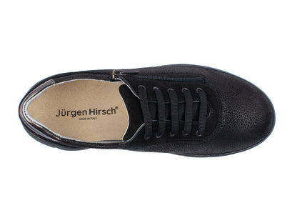 Jürgen Hirsch Leder-Halbschuh Comfort 06 in Schwarz – Draufsicht mit Schnürung