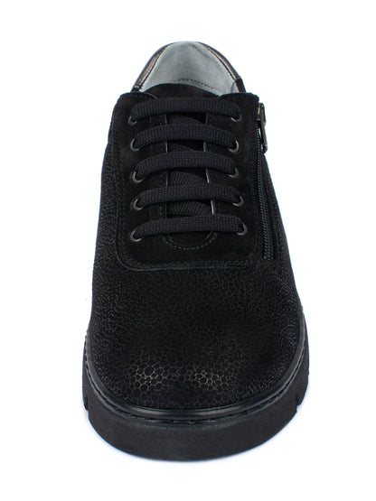 Jürgen Hirsch Leder-Halbschuh Comfort 06 in Schwarz – Vorderansicht mit Schnürung