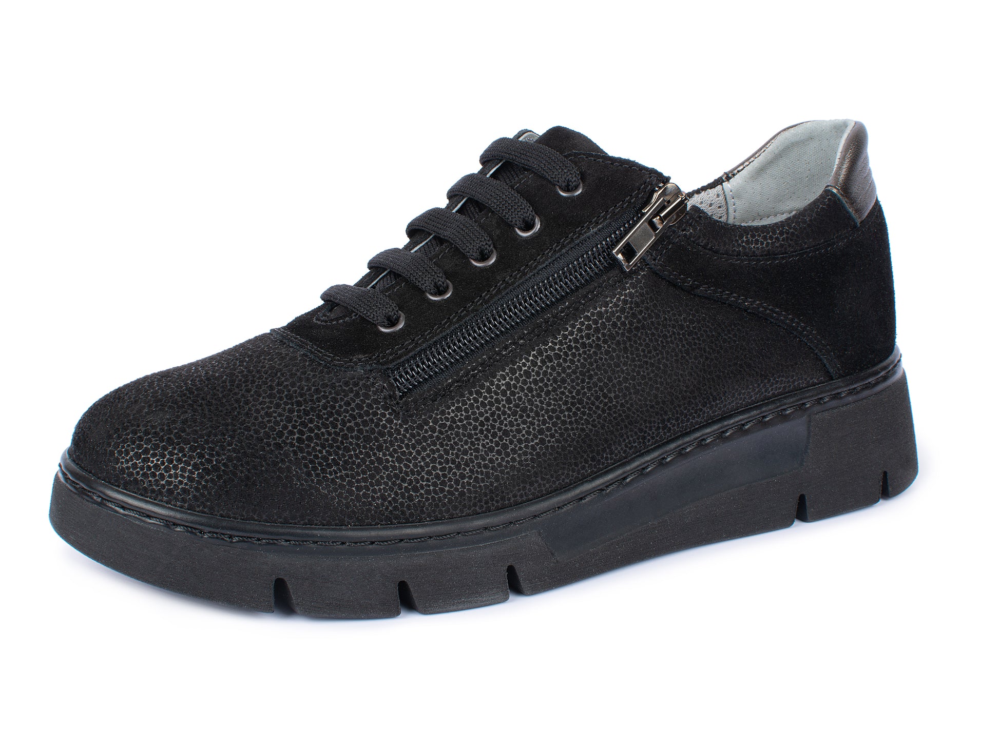 Jürgen Hirsch Leder-Halbschuh Comfort 06 in Schwarz – Seitenansicht mit Reißverschluss