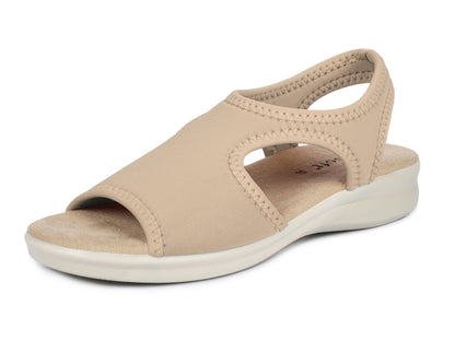 Damen Stretch Sandalette Modell Stretch 05 von Aerosoft in Farbe beige von vorne links
