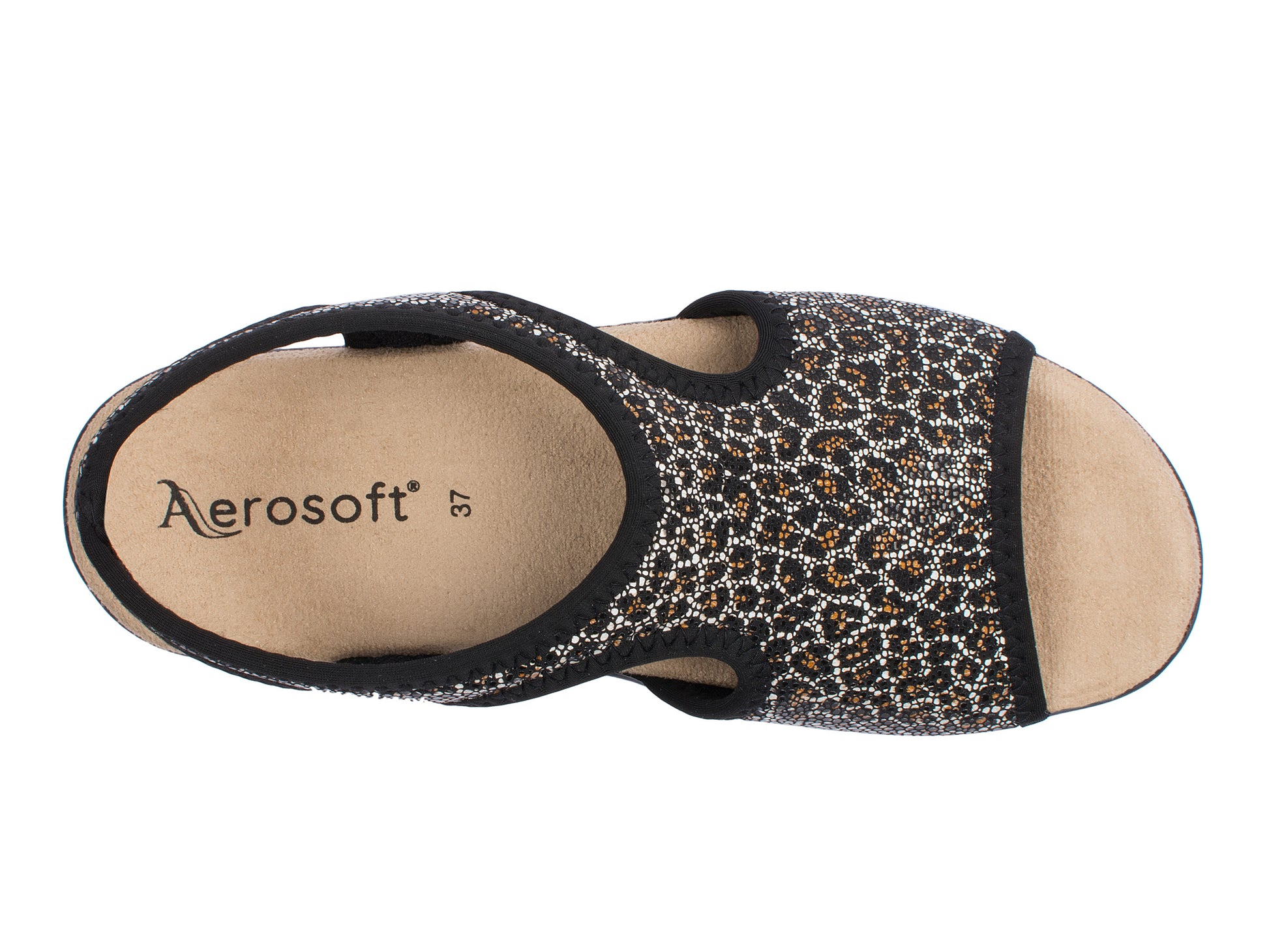 Damen Stretch Sandalette Modell Stretch 05 von Aerosoft in der Farbe Leopard schwarz von oben